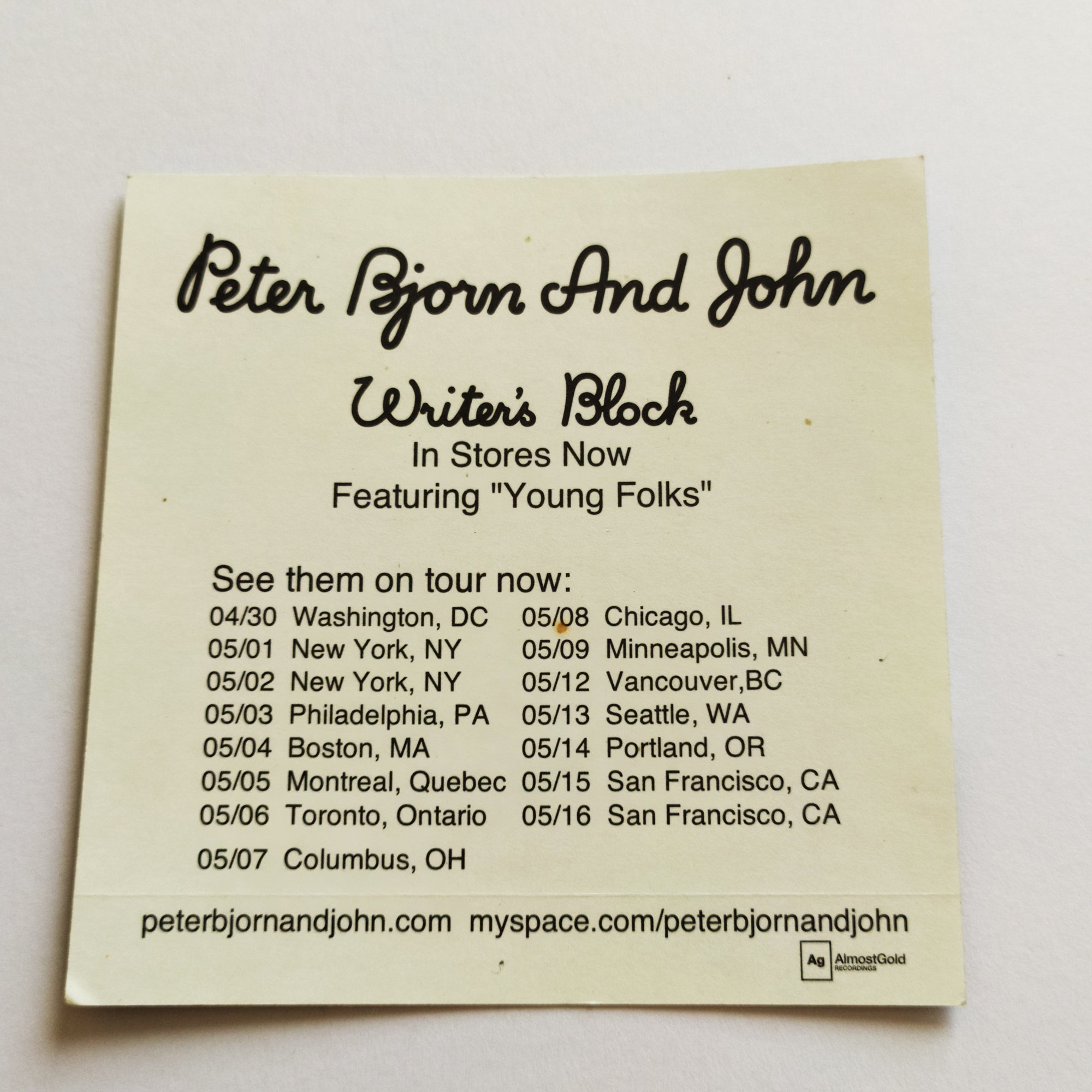 Peter Bjorn And John - Writer's Block Music Sticker - SkateboardStickers.com