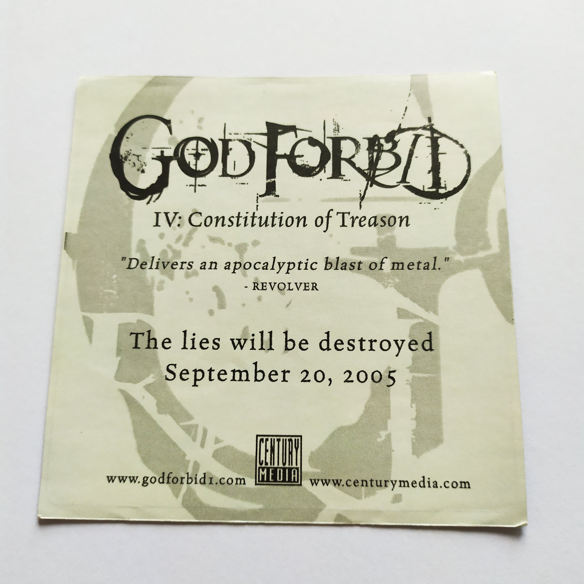 God Forbid - IV: Constitution Of Treason Music Sticker - SkateboardStickers.com