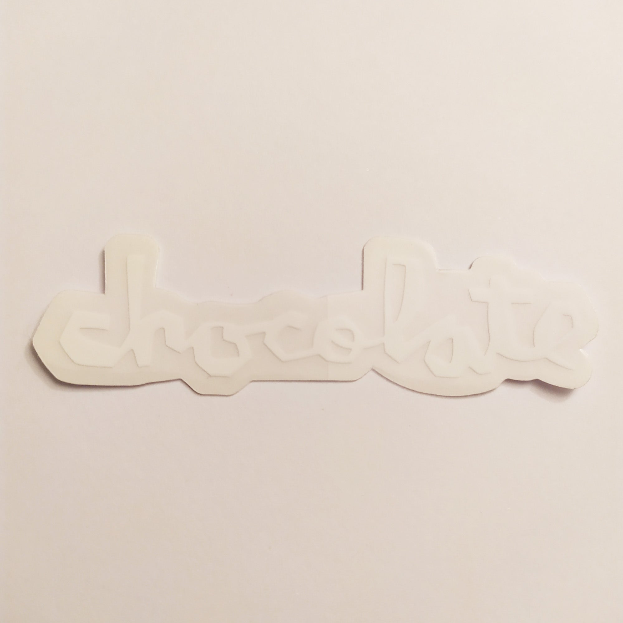 Chocolate Chunk Logo Skateboard Sticker - White - 8cm across approx