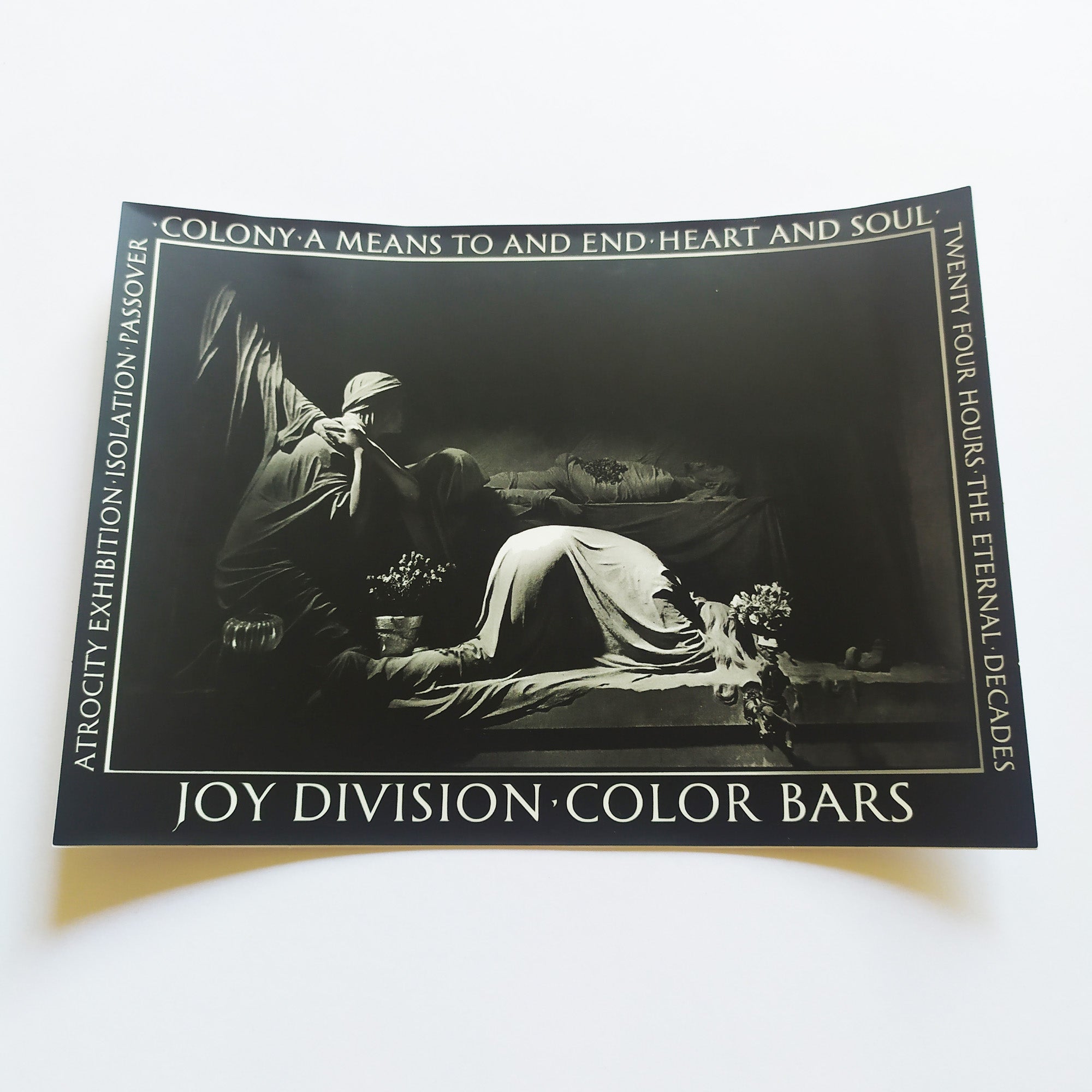 Color Bars X Joy Division "Atrocity Exhibition" Skateboard Sticker - SkateboardStickers.com