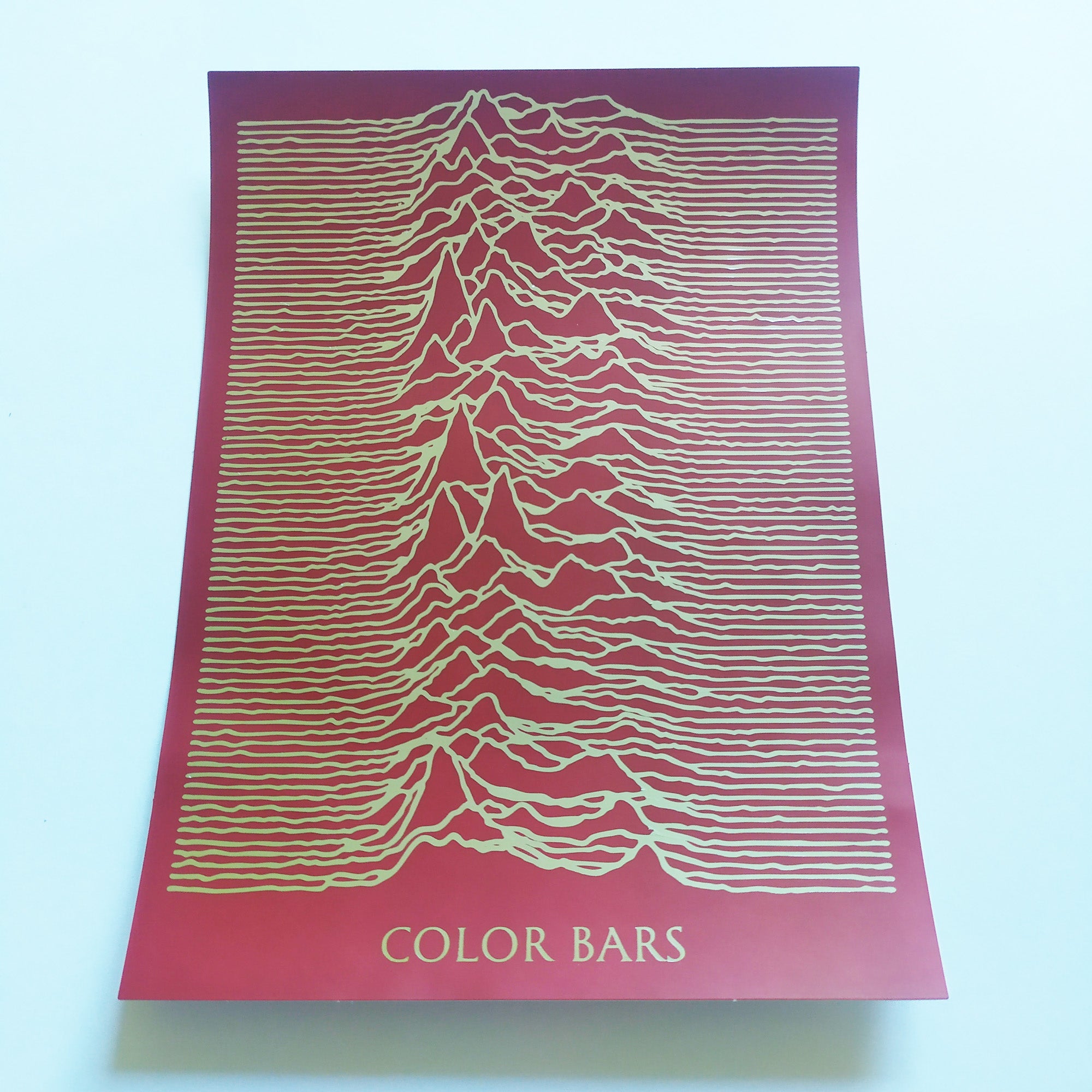 Color Bars X Joy Division "Unknown Pleasures" Red/Silver Skateboard Sticker - SkateboardStickers.com