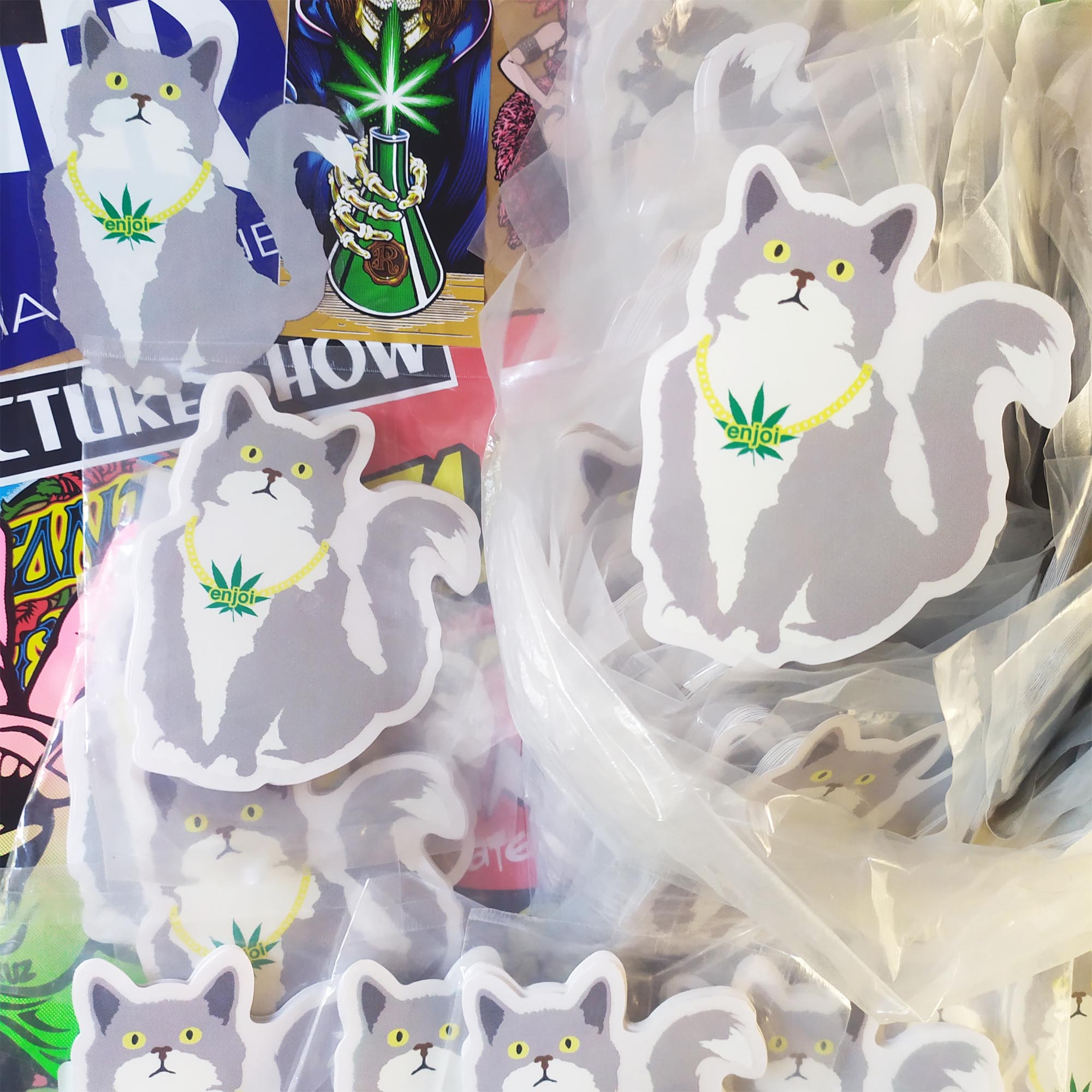 Enjoi Skateboards Stickers - 10 x "Weed Cat" Stickers Pack Bundle SEALED