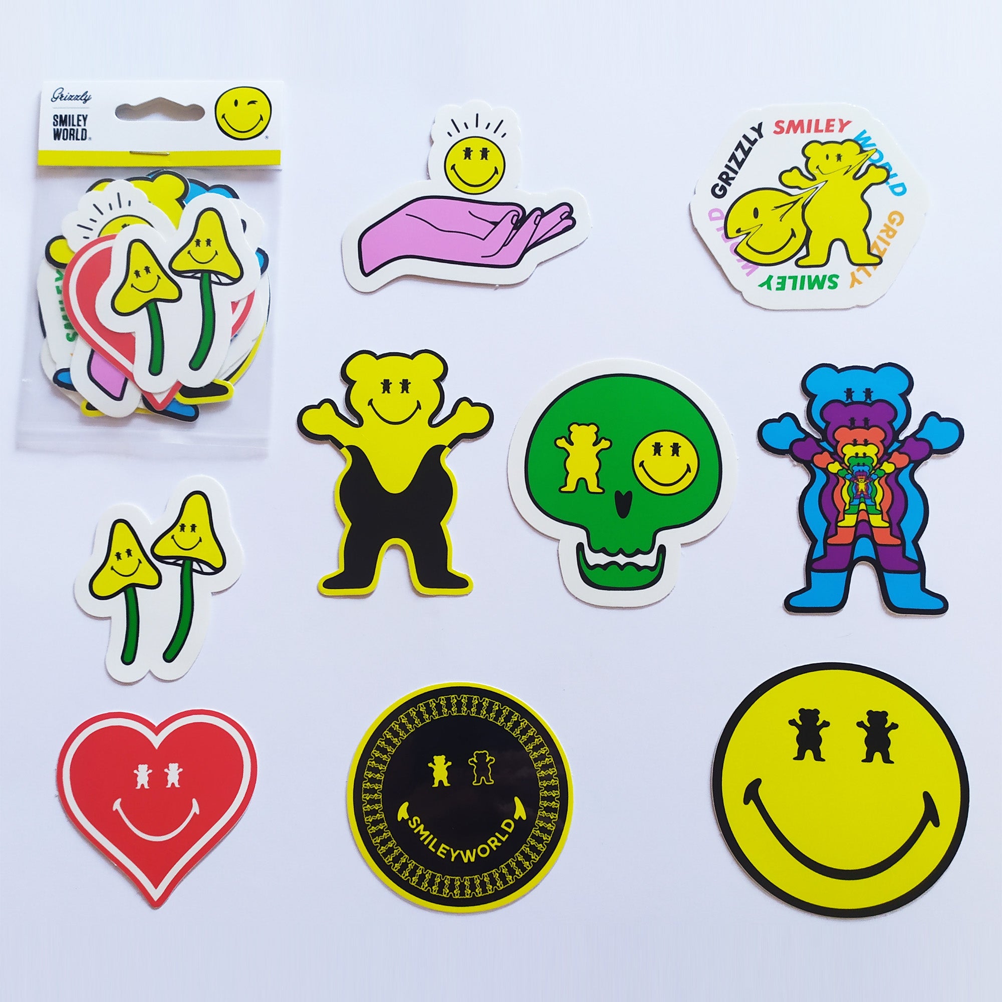 Grizzly x Smiley World Skate Sticker Pack - 9 Stickers