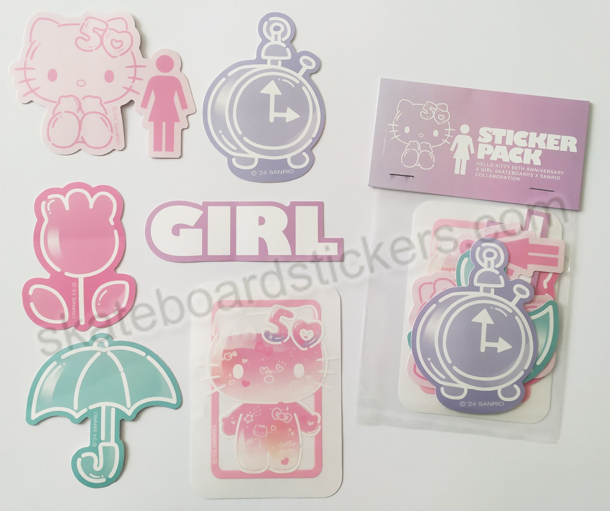 Hello Kitty 50th Anniversary - A Girl Skateboards X Sanrio Collaboration Skate Sticker Pack