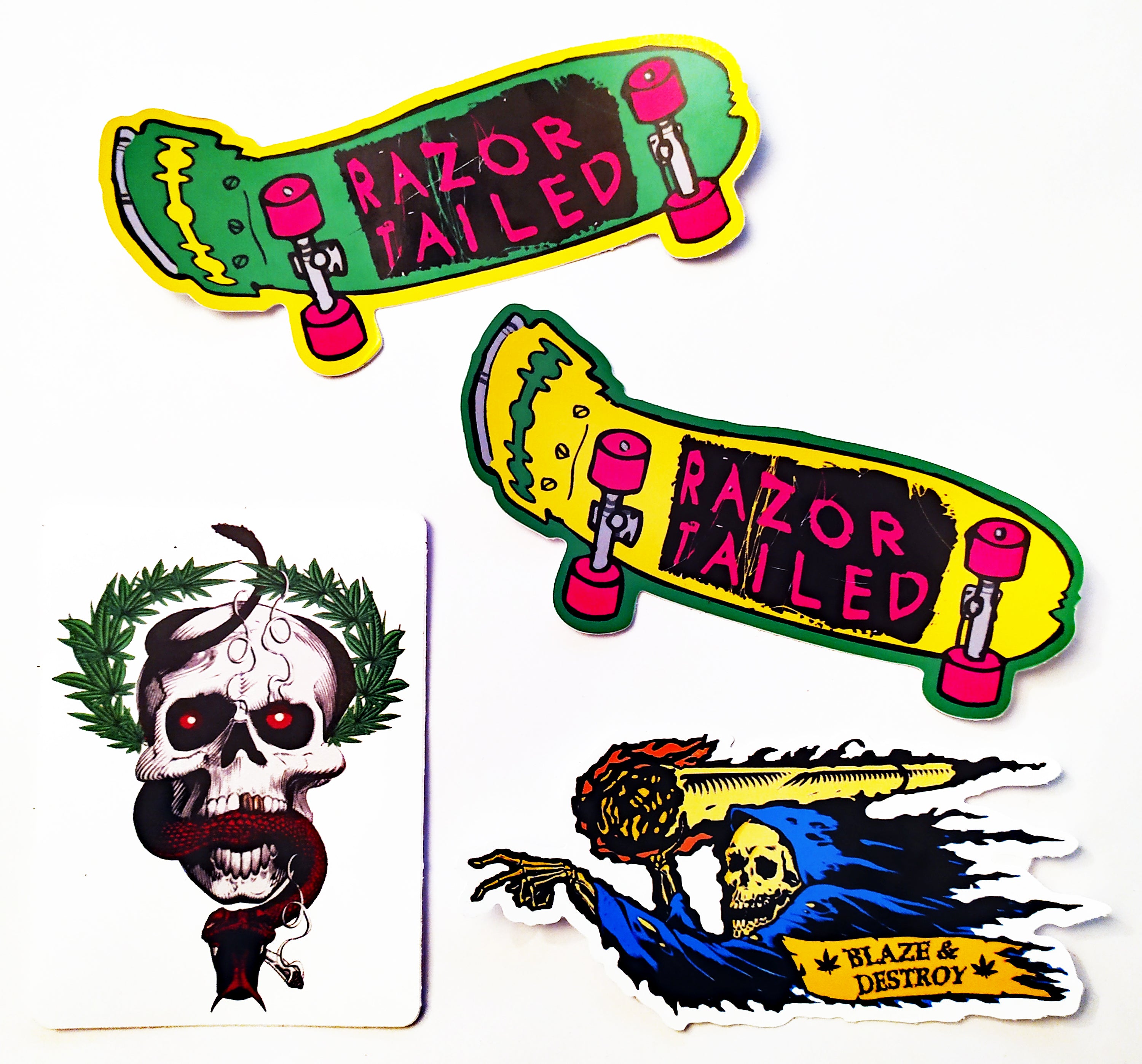 Razortailed Stickers set of 4, including "Mike McChill" & "Blaze & Destroy"