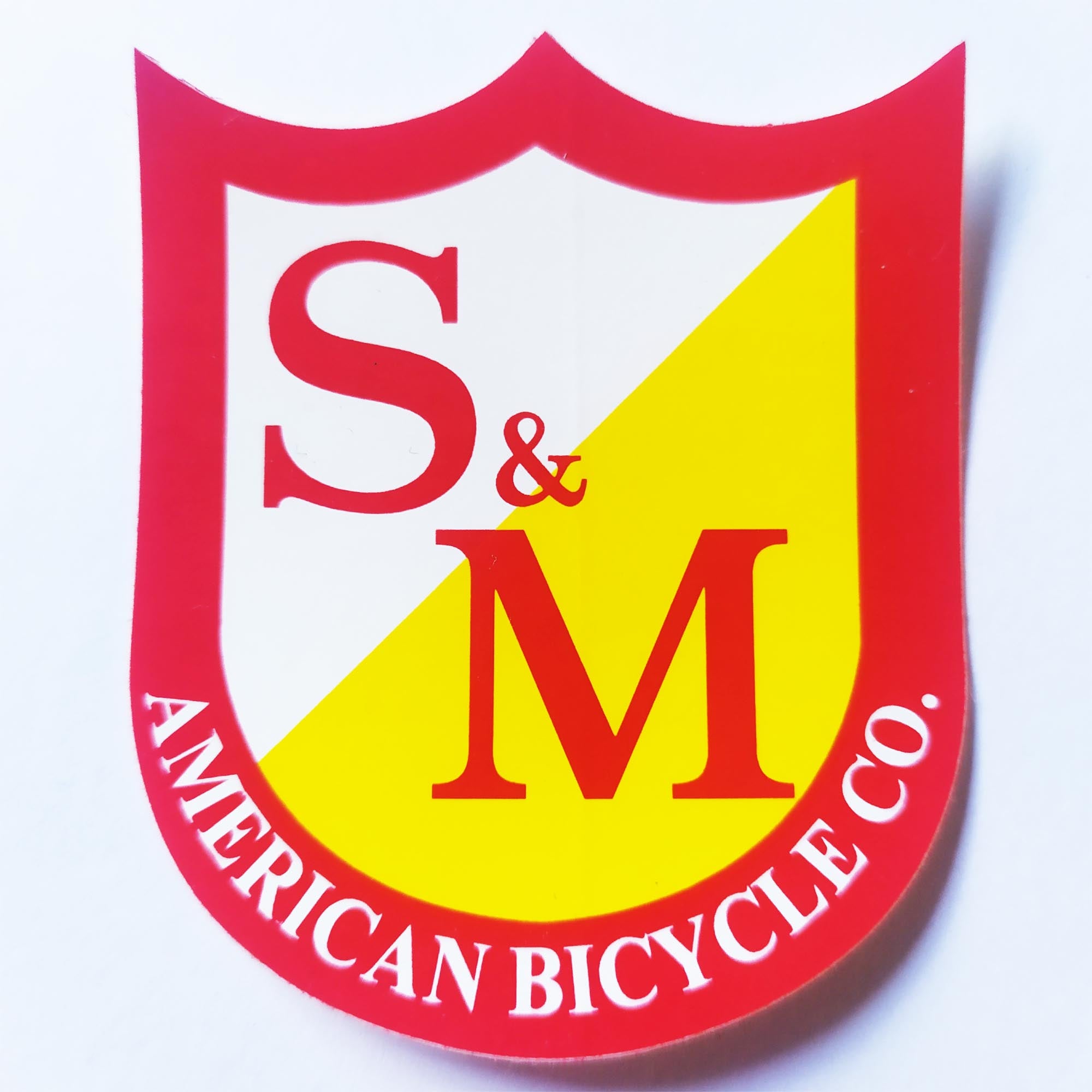 S&M Die Cut Red/Yellow Classic Shield BMX Sticker / Decal - 6 cm